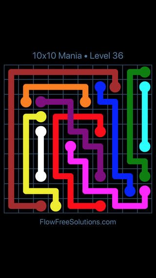 Solution and Answer to the Puzzle for Flow Free: Bridges 10x10 Mania Level 36