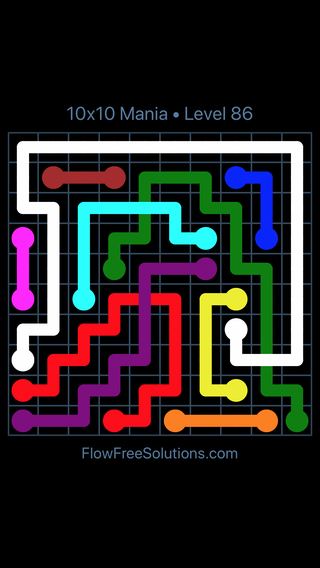Solution and Answer to the Puzzle for Flow Free: Bridges 10x10 Mania Level 86