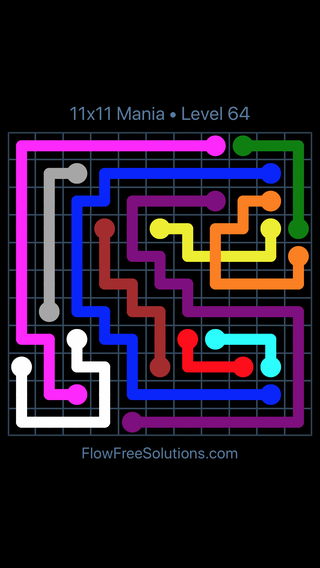 Solution and Answer to the Puzzle for Flow Free: Bridges 11x11 Mania Level 64