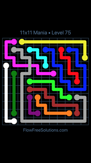 Solution and Answer to the Puzzle for Flow Free: Bridges 11x11 Mania Level 75