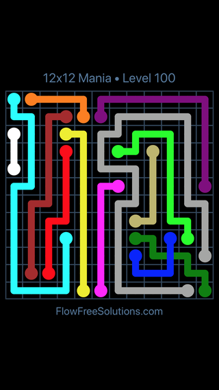 Solution and Answer to the Puzzle for Flow Free: Bridges 12x12 Mania Level 100