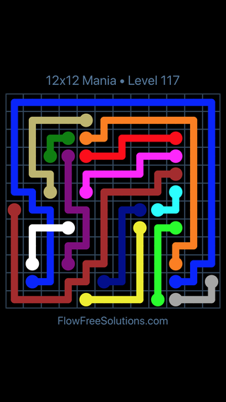 Solution and Answer to the Puzzle for Flow Free: Bridges 12x12 Mania Level 117