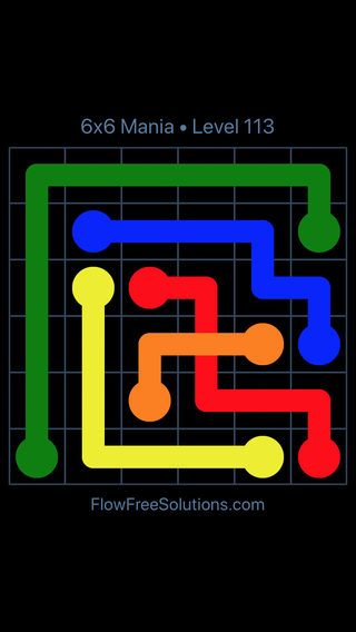 Solution and Answer to the Puzzle for Flow Free: Bridges 6x6 Mania Level 113
