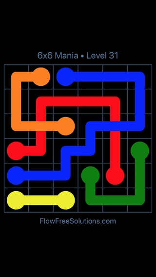 Solution and Answer to the Puzzle for Flow Free: Bridges 6x6 Mania Level 31