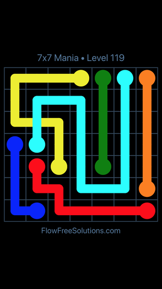 Solution and Answer to the Puzzle for Flow Free: Bridges 7x7 Mania Level 119
