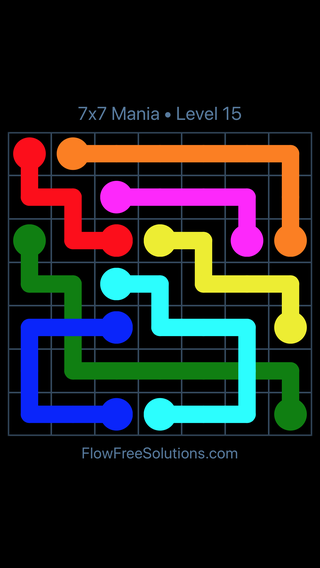 Solution and Answer to the Puzzle for Flow Free: Bridges 7x7 Mania Level 15