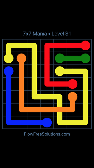 Solution and Answer to the Puzzle for Flow Free: Bridges 7x7 Mania Level 31