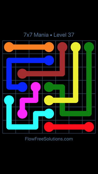Solution and Answer to the Puzzle for Flow Free: Bridges 7x7 Mania Level 37