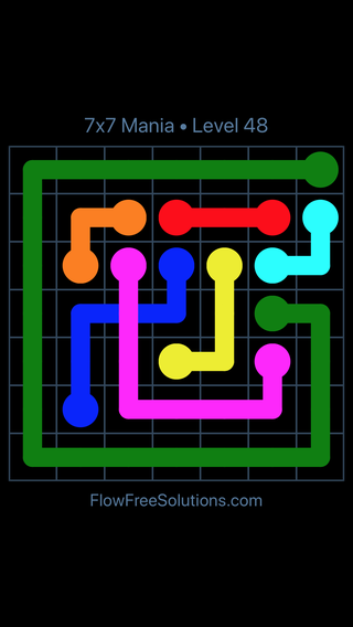 Solution and Answer to the Puzzle for Flow Free: Bridges 7x7 Mania Level 48