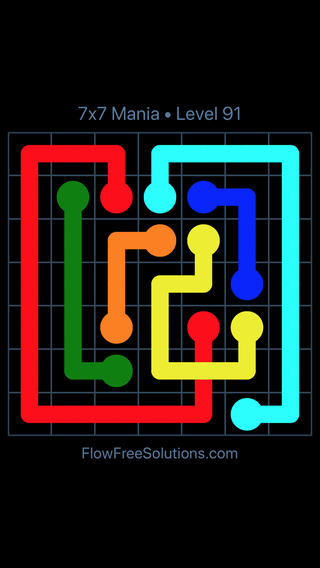 Solution and Answer to the Puzzle for Flow Free: Bridges 7x7 Mania Level 91