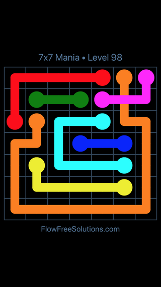 Solution and Answer to the Puzzle for Flow Free: Bridges 7x7 Mania Level 98