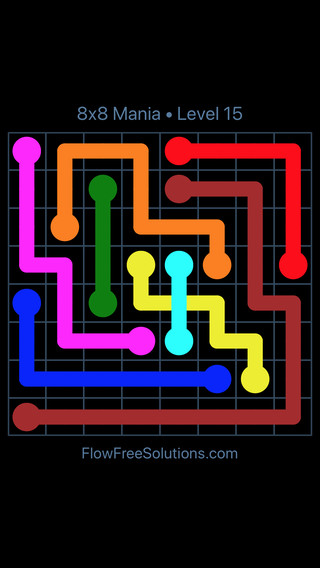 Solution and Answer to the Puzzle for Flow Free: Bridges 8x8 Mania Level 15