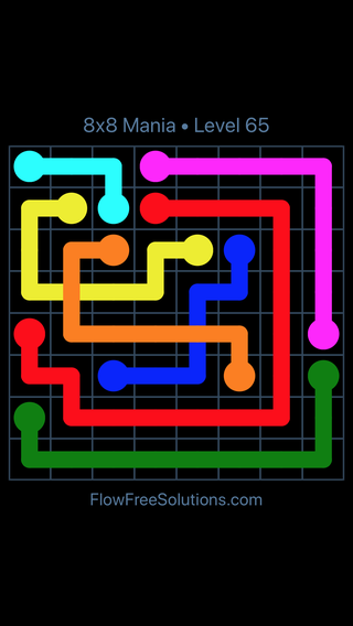 Solution and Answer to the Puzzle for Flow Free: Bridges 8x8 Mania Level 65