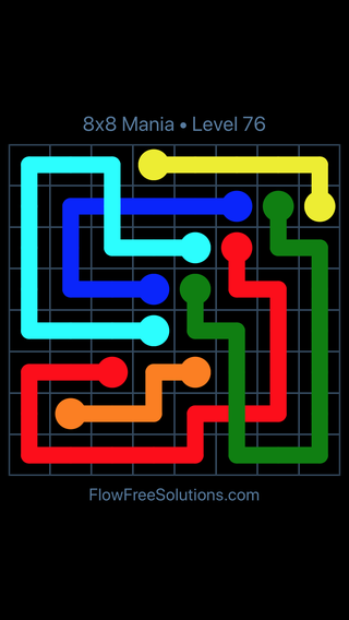 Solution and Answer to the Puzzle for Flow Free: Bridges 8x8 Mania Level 76