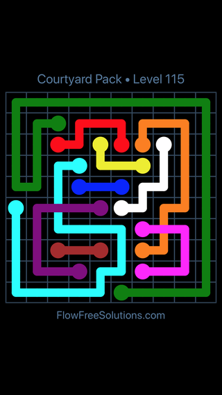 Solution and Answer to the Puzzle for Flow Free: Bridges Courtyard Pack Level 115
