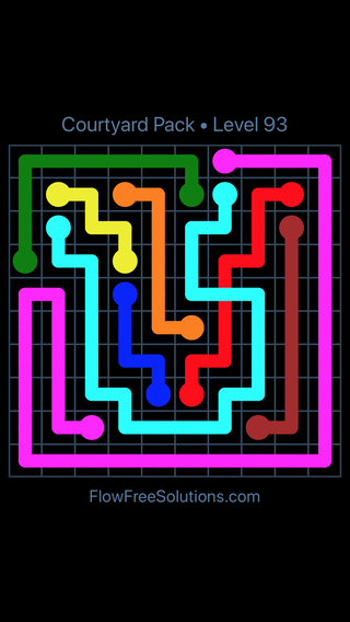 Solution and Answer to the Puzzle for Flow Free: Bridges Courtyard Pack Level 93