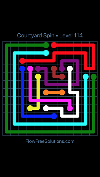 Solution and Answer to the Puzzle for Flow Free: Bridges Courtyard Spin Pack Level 114