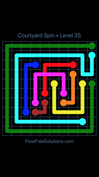 Solution and Answer to the Puzzle for Flow Free: Bridges Courtyard Spin Pack Level 35