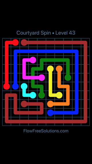 Solution and Answer to the Puzzle for Flow Free: Bridges Courtyard Spin Pack Level 43