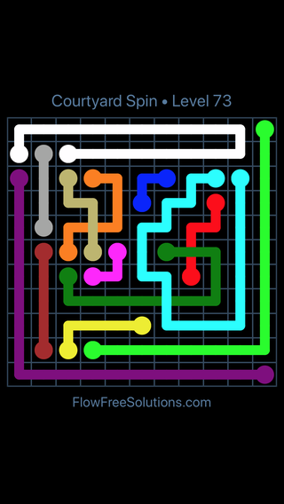 Solution and Answer to the Puzzle for Flow Free: Bridges Courtyard Spin Pack Level 73