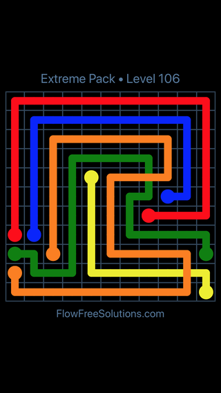 Solution and Answer to the Puzzle for Flow Free: Bridges Extreme Pack Level 106