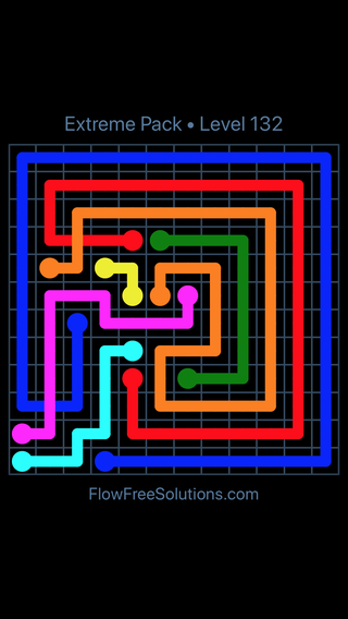 Solution and Answer to the Puzzle for Flow Free: Bridges Extreme Pack Level 132