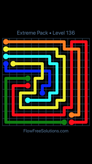 Solution and Answer to the Puzzle for Flow Free: Bridges Extreme Pack Level 136