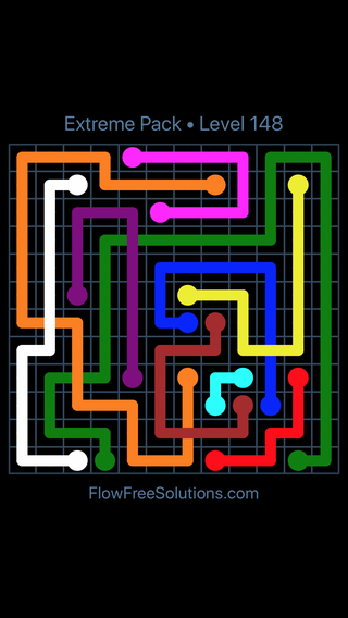 Solution and Answer to the Puzzle for Flow Free: Bridges Extreme Pack Level 148