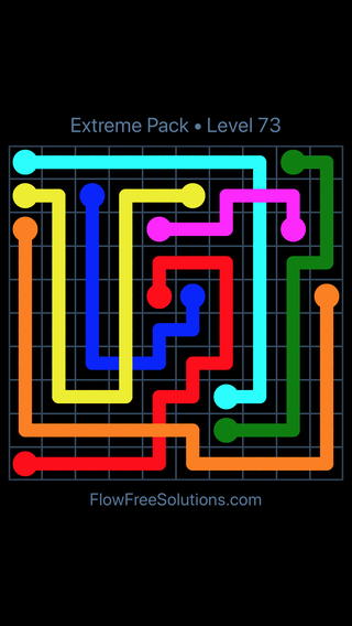 Solution and Answer to the Puzzle for Flow Free: Bridges Extreme Pack Level 73