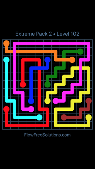 Solution and Answer to the Puzzle for Flow Free: Bridges Extreme Pack 2 Level 102