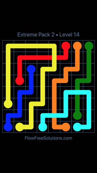 Solution and Answer to the Puzzle for Flow Free: Bridges Extreme Pack 2 Level 14
