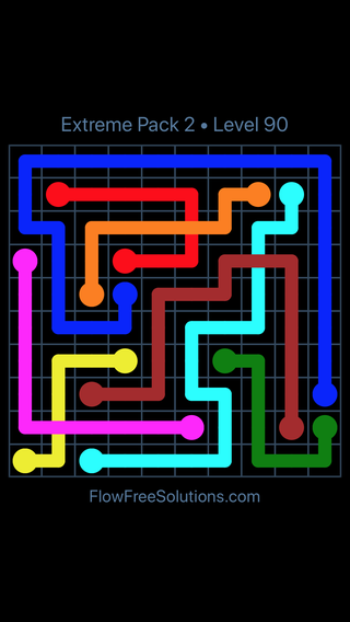 Solution and Answer to the Puzzle for Flow Free: Bridges Extreme Pack 2 Level 90
