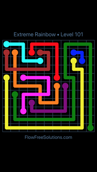Solution and Answer to the Puzzle for Flow Free: Bridges Extreme Rainbow Pack Level 101