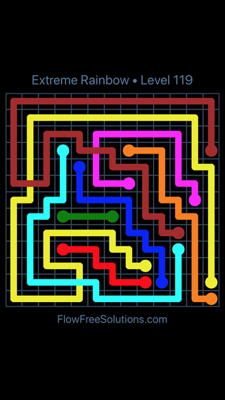 Solution and Answer to the Puzzle for Flow Free: Bridges Extreme Rainbow Pack Level 119