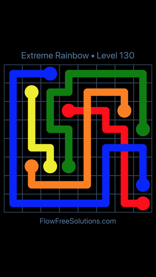 Solution and Answer to the Puzzle for Flow Free: Bridges Extreme Rainbow Pack Level 130