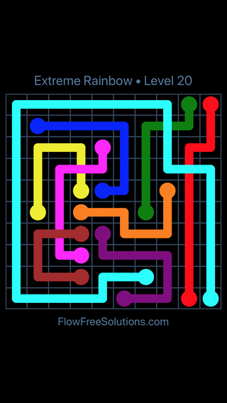 Solution and Answer to the Puzzle for Flow Free: Bridges Extreme Rainbow Pack Level 20