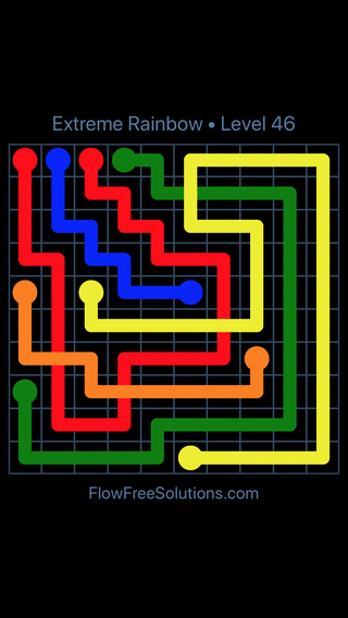 Solution and Answer to the Puzzle for Flow Free: Bridges Extreme Rainbow Pack Level 46
