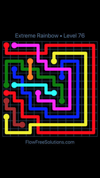 Solution and Answer to the Puzzle for Flow Free: Bridges Extreme Rainbow Pack Level 76