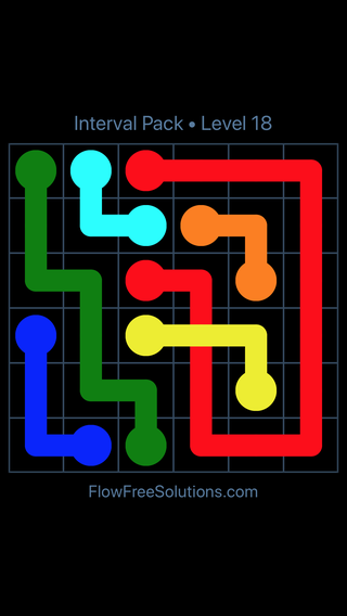 Solution and Answer to the Puzzle for Flow Free: Bridges Interval Pack Level 18