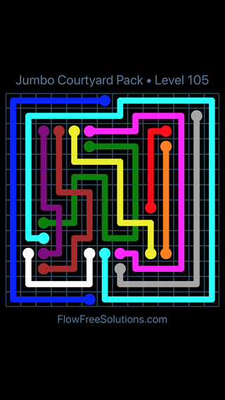 Solution and Answer to the Puzzle for Flow Free: Bridges Jumbo Courtyard Level 105