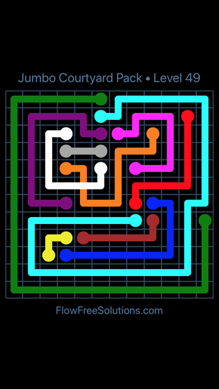 Solution and Answer to the Puzzle for Flow Free: Bridges Jumbo Courtyard Level 49