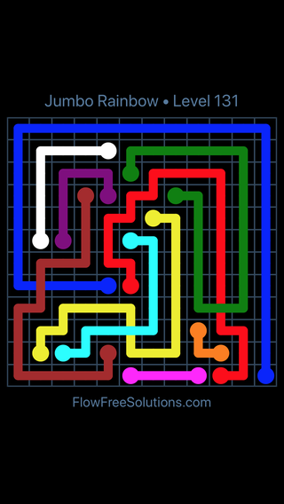 Solution and Answer to the Puzzle for Flow Free: Bridges Jumbo Rainbow Level 131