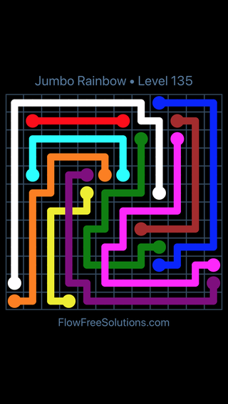 Solution and Answer to the Puzzle for Flow Free: Bridges Jumbo Rainbow Level 135