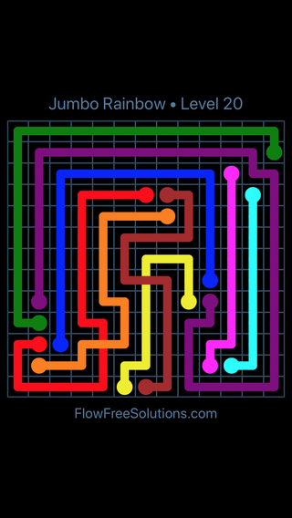 Solution and Answer to the Puzzle for Flow Free: Bridges Jumbo Rainbow Level 20