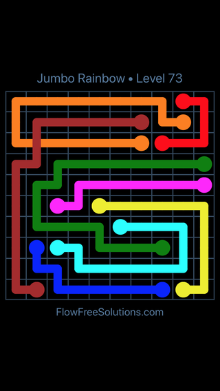 Solution and Answer to the Puzzle for Flow Free: Bridges Jumbo Rainbow Level 73
