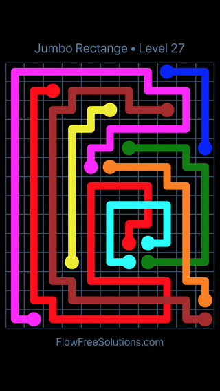 Solution and Answer to the Puzzle for Flow Free: Bridges Jumbo Rectangle Pack Level 27