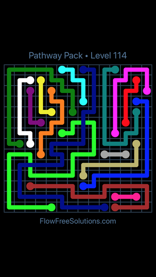 Solution and Answer to the Puzzle for Flow Free: Bridges Pathway Pack Level 114