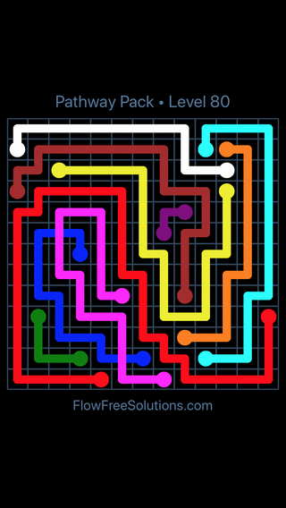Solution and Answer to the Puzzle for Flow Free: Bridges Pathway Pack Level 80