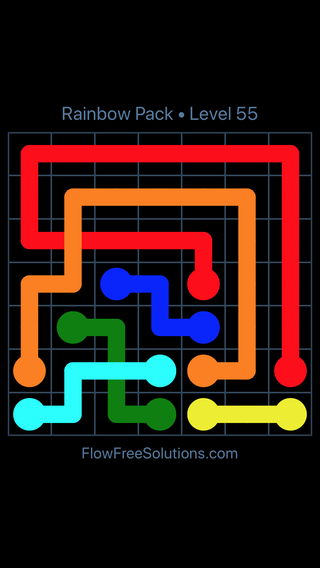 Solution and Answer to the Puzzle for Flow Free: Bridges Rainbow Pack Level 55