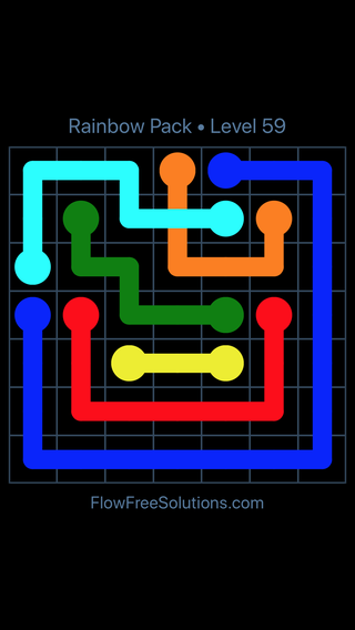 Solution and Answer to the Puzzle for Flow Free: Bridges Rainbow Pack Level 59